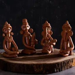SOWPEACE Brown 4 Pcs Terracotta Tribal Sculpture Figurine Showpieces-34