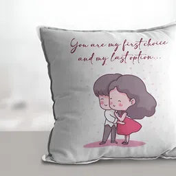 eCraftIndia White & Grey Couple Hugging Message Printed Square Pre-Filled Cushion-image-97