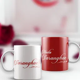 eCraftIndia White & Red 2 Pieces "Saranghae -Nado Saranghae" Printed Ceramic Coffee Mugs-40