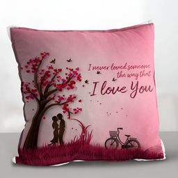 eCraftIndia Couple Under Tree I Never Loved Someone Quote Cushion Cover with Filler Set-image-98