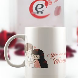 eCraftIndia White & Pink "You are mine Forever" Printed Ceramic Coffee Mug-1