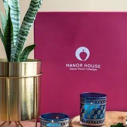 Manor House Gold toned & Blue Waves & Paisley Home Gift Set-image-56