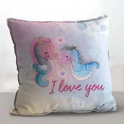 eCraftIndia White & Blue Couple Sea Horses Quote Digital Printed Square Pre-Filled Cushion-image-39