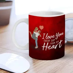 eCraftIndia White & Red Boy Holding Up Girl Message Printed Ceramic Coffee Mug-20