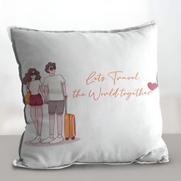 eCraftIndia White & Yellow Couple Ready To Travel Printed Square Pre-Filled Cushion-7