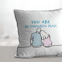 eCraftIndia White & Pink Couple Sitting Quote Printed Square Pre-Filled Cushion-image-33