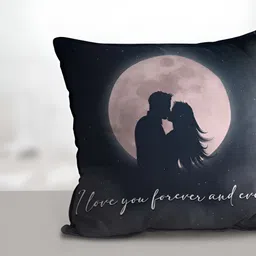 eCraftIndia White & Black Couple In Front Of Moon Printed Square Pre-Filled Cushion-image-18