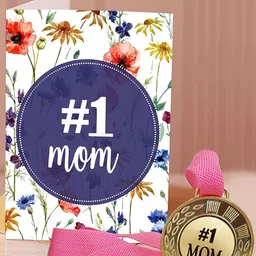 TIED RIBBONS Blue Printed Greeting Card with Medal Mothers Day Gift Set-image-74