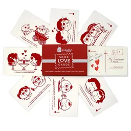 Indigifts White & Red 8 Pcs Valentine Theme Printed Love Story Postcard  Home Gift Set-13