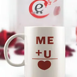 eCraftIndia White & Red "Me+ U" Valentine Love Theme Printed Ceramic Coffee Mug-42