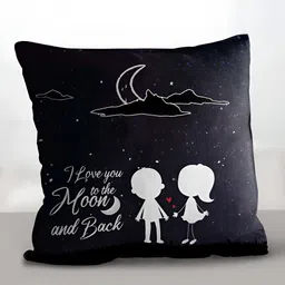 eCraftIndia Black & White Couple With Moon Message Printed Square Pre-Filled Cushion-9