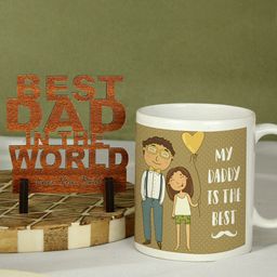 TIED RIBBONS Brown 2 Pieces Printed Father's Day Mug With Wooden Stand Gift Set-69