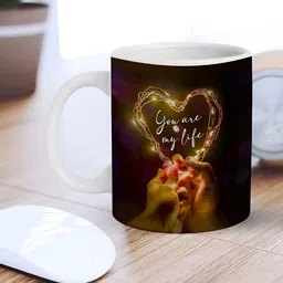 eCraftIndia White & Brown "You Are My Life" Printed Ceramic Coffee Mug-11