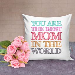 TIED RIBBONS Mothers Day Special Gift White & Pink Printed Cushion With Artificial Flowers-image-67