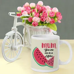 TIED RIBBONS White Coffee Mug with Cycle Vase Mother's Day Gift Set-71