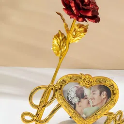 Ascension Gold-Toned & Red 2 Pieces Textured Rose Flower With Love Photo Frame-15