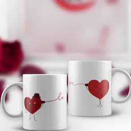 eCraftIndia White & Red 2 Pieces Loving heart Valentine Love Printed Ceramic Coffee Mugs-10