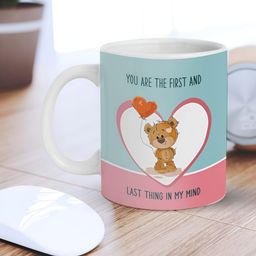 eCraftIndia White & Blue Teddy Holding Heart Balloon Message Printed Ceramic Coffee Mug-54