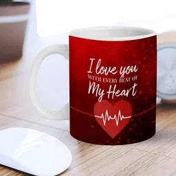 eCraftIndia White & Red Heart Message Printed Ceramic Coffee Mug-58