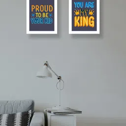 Golden Peacock Set Of 2 White & Yellow Father Day Printed Wall Hanging Photo Frames-23