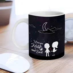 eCraftIndia White & Black Couple With Moon, Stars and Clouds Printed Ceramic Coffee Mug-21