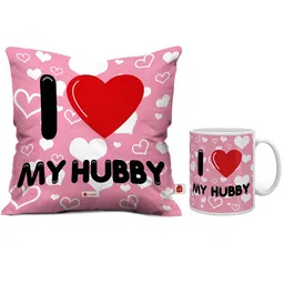 Indigifts Pink & Red Printed Cushion Cover with Filler & Mug Home Gift Sets-image-39