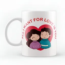 eCraftIndia White & Red "All I Want For Love Is You" Love Theme Printed Ceramic Coffee Mug-51
