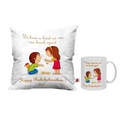 Indigifts Printed White Pre-Filled Cushion with Filler and Ceramic Mug Home Gift Sets-image-19