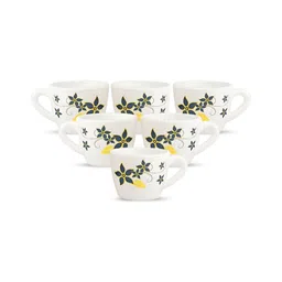 Larah by BOROSIL White & Blue 6 Pieces Printed Opalware Matte Cups 90 ml image 5