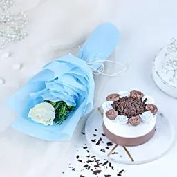 Serene Vibes White Rose N Cake Gift-90
