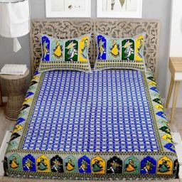 Blue Floral 144 TC Cotton King Bedsheet and 2 Pillow Cover by UniqChoice-picture-27