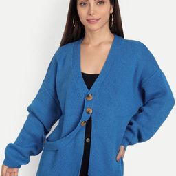 iki chic Women Blue Cotton Wool Cardigan-image-60