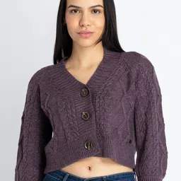 Status Quo Cable Knit V-Neck Crop Cardigan-image-91