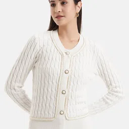 Kazo Cable Knit Self Design V-Neck Cardigan-image-55