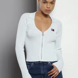 Tommy Hilfiger Scoop Neck Ribbed Crop Cardigan Sweater-14