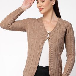 Kalt Cable Knit Self Design Acrylic Cardigan Sweater-image-65