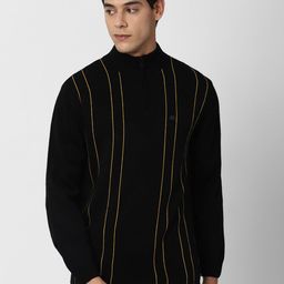 Peter England Casuals Men Black & Yellow Pure Cotton Striped Cardigan-picture-20