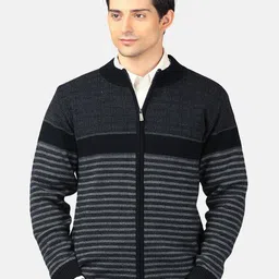 aarbee Men Black & Grey Striped Cardigan-image-5