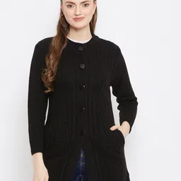 Zigo Women Black Cable Knit Wool Longline Cardigan-picture-25