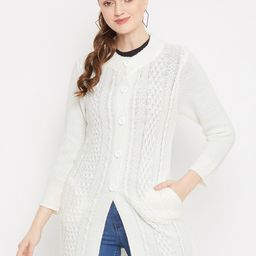 Zigo Women White Cable Knit Wool Longline Cardigan-picture-39