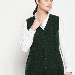 Madame Women Green Longline Cardigan-image-46