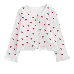 A T U N Girls White & Red Printed Pure Cotton Cardigan-image-20