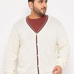 Club York Plus Size V-Neck Cotton Cardigan Sweater-image-100