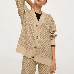 MANGO Women Beige & Brown Self-Design Cardigan-picture-30