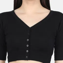 Monte Carlo Women's Pure Wool Black Solid Front Open Blouse image 5