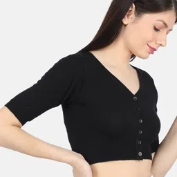 Monte Carlo Women's Pure Wool Black Solid Front Open Blouse image 4