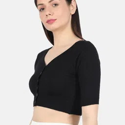 Monte Carlo Women's Pure Wool Black Solid Front Open Blouse image 3