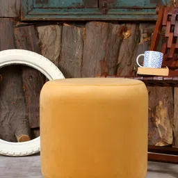 Shadowkart Beige & Black Cylindrical Wooden Ottoman-image-69