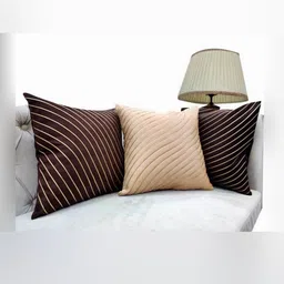 Good Vibes Beige & Brown Set of 3 Striped Square Cushion Covers-24