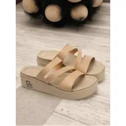 Carlton London Fashionable Beige Color Flatform Heel Comfort Sandals-picture-18
